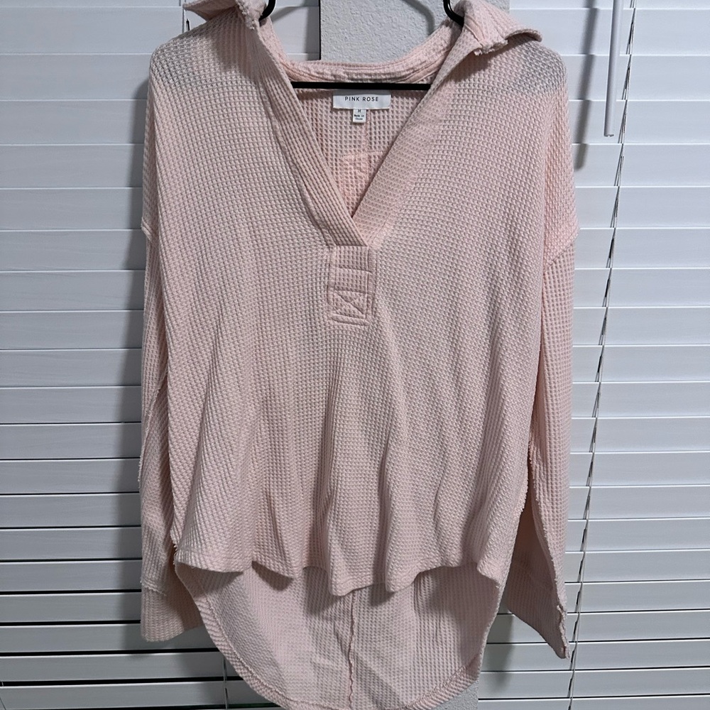 Pink Waffle Knit Long Sleeve Top💗